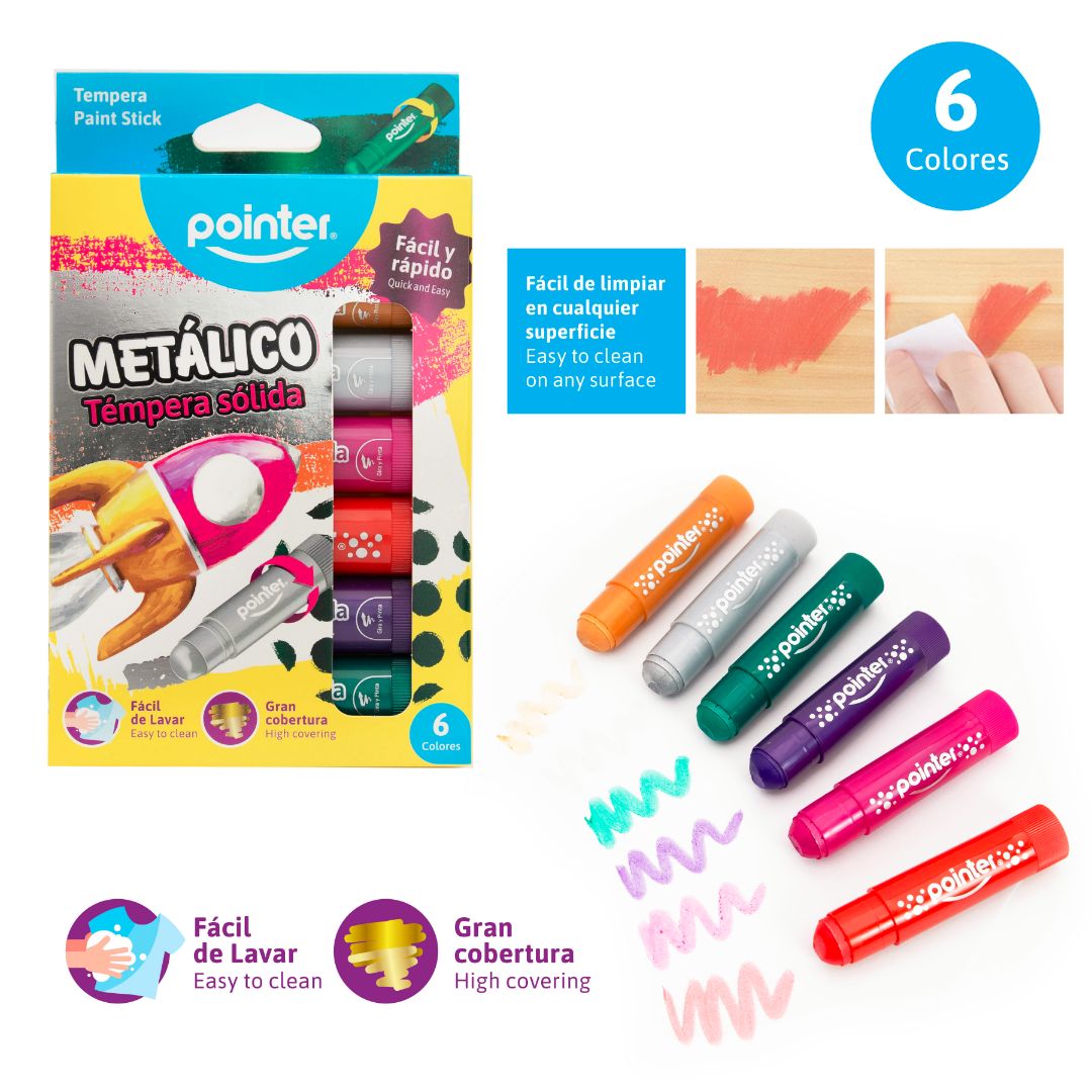 TEMPERA SOLIDA POINTER METALICA 6 COLORES METALICOS (F. 48 BOX)