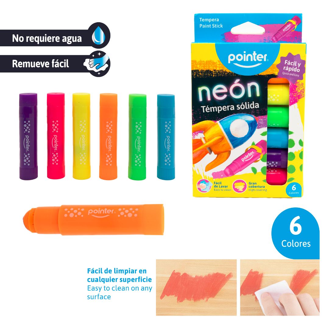 TEMPERA SOLIDA POINTER 6 COLORES NEON (F. 48 BOX)