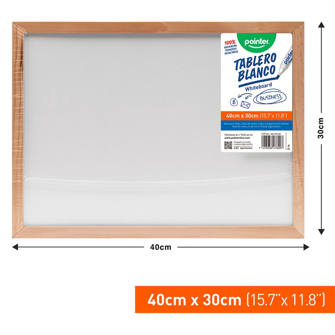 PIZARRON POINTER DE FORMICA MARCO DE MADERA 30X40CM (F. 36 PZAS)