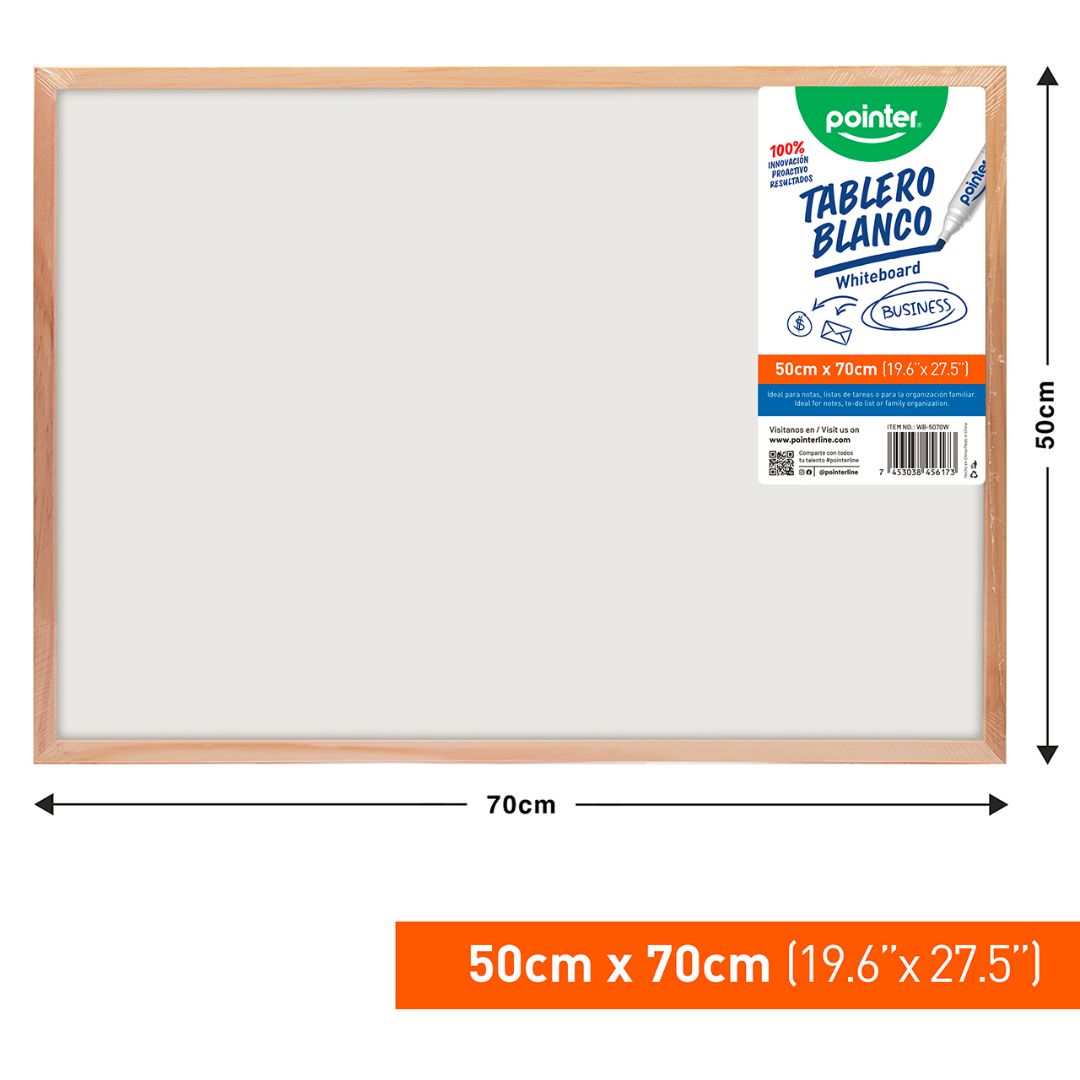 PIZARRON POINTER DE FORMICA MARCO DE MADERA 50X70CM (F. 12 PZAS)