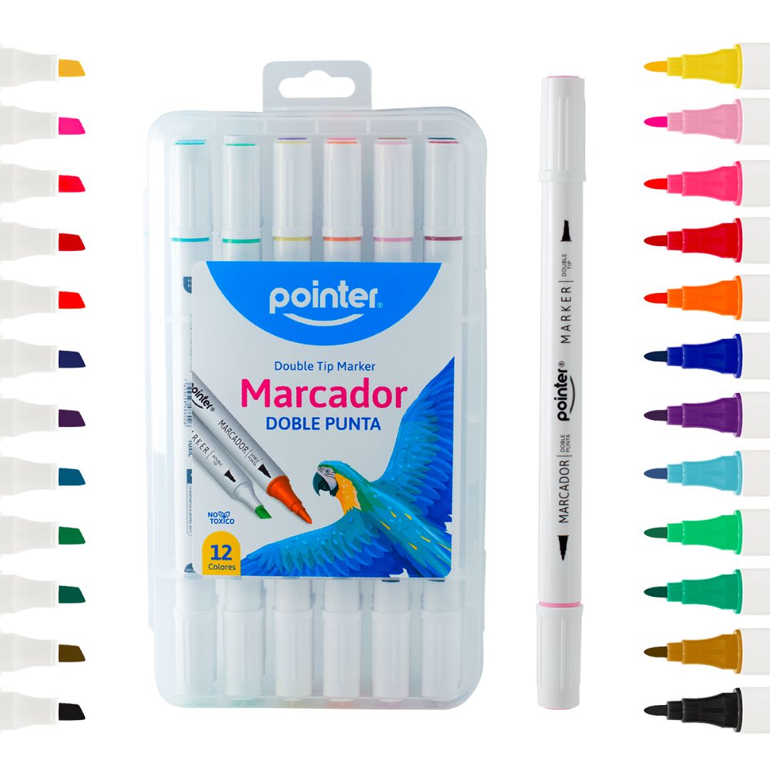 MARCADORES EN ESTUCHE POINTER DELGADOS DOB. PUNTA 12 COL. (F. 60 SETS)