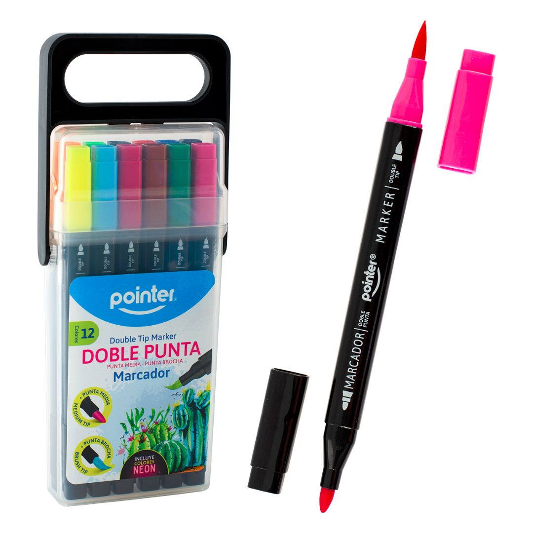 MARCADORES EN ESTUCHE POINTER 12 COL. DOBLE PUNTA PINC/FIN (F. 72 SETS)