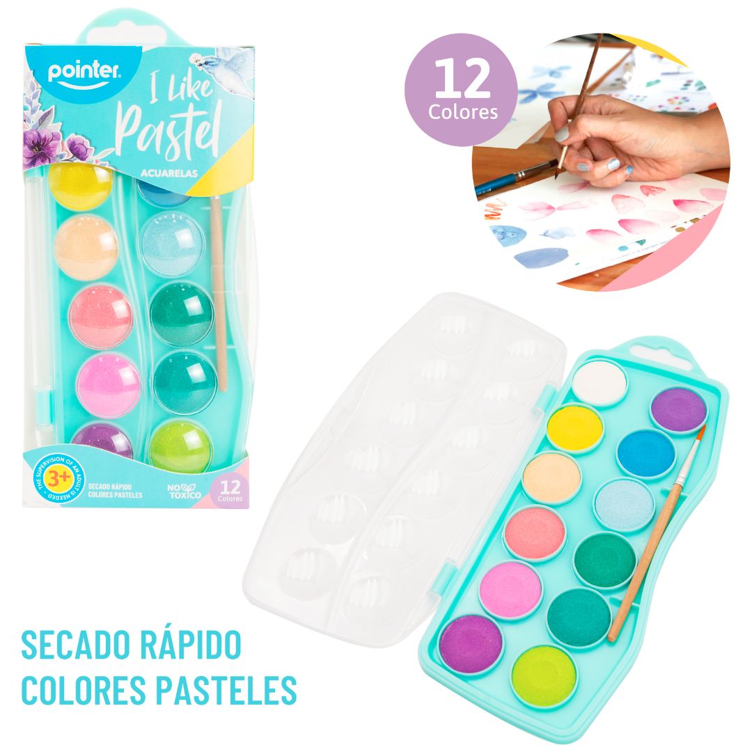 ACUARELA POINTER PASTEL C/PINCEL 12 COLORES (F. 72 BOX)