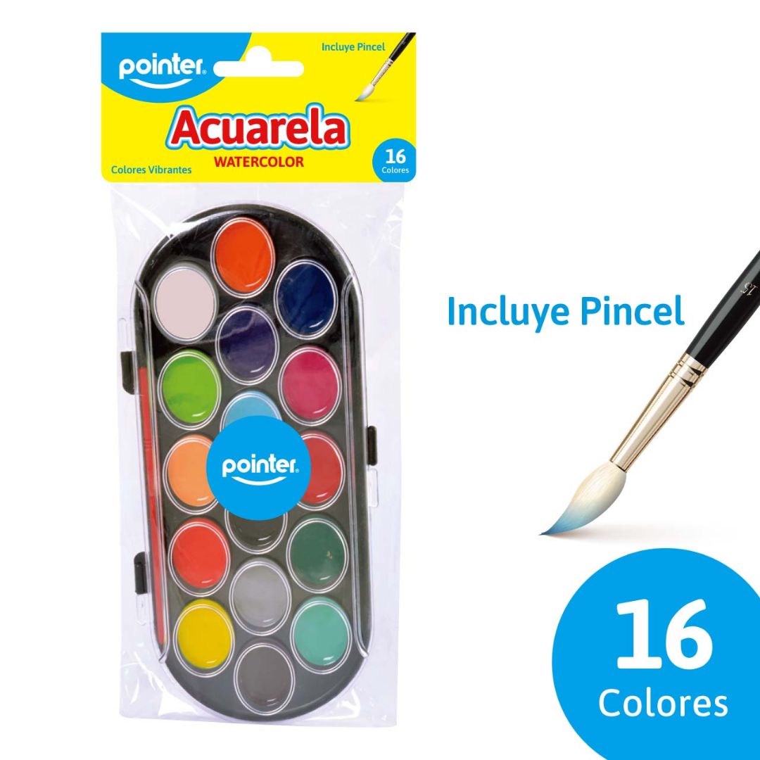 ACUARELA POINTER C/PINCEL 16 COLORES (F. 144 UNI)
