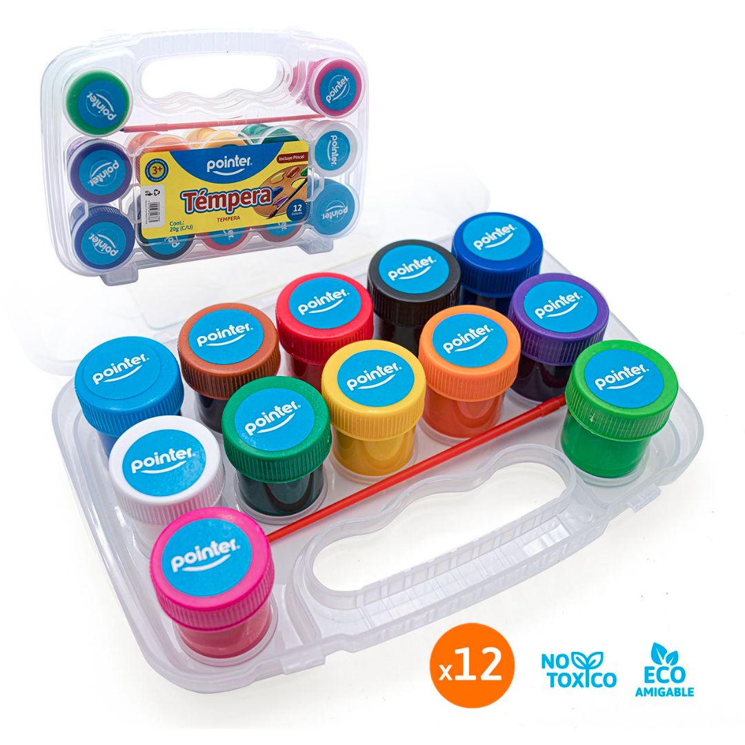 TEMPERA POINTER ESTUCHE TIPO LONCHERA 12 COL. 20G (F. 24 SETS)