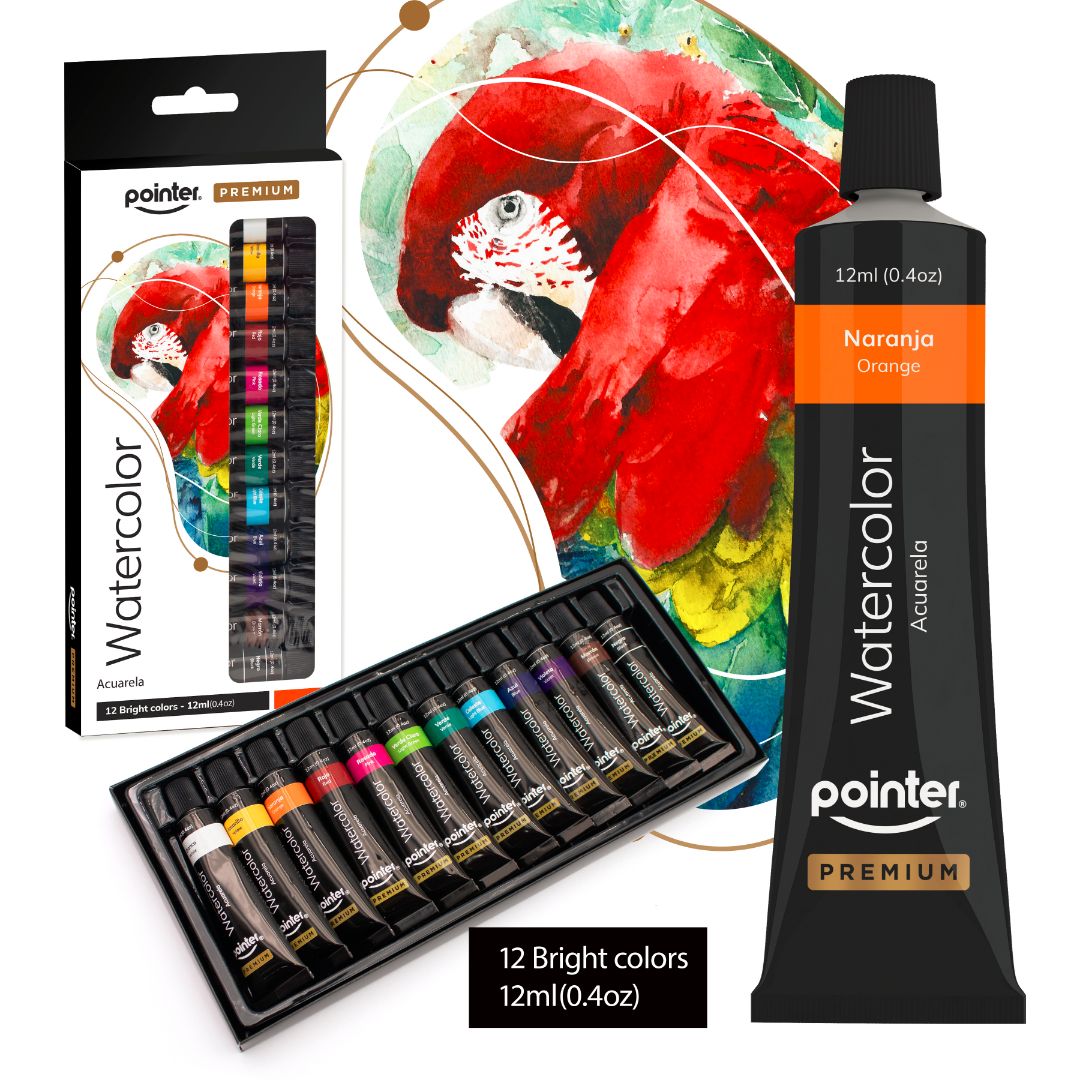 ACUARELA EN TUBO POINTER PREMIUM 12 COLORES 12ML (F. 60 BOX)