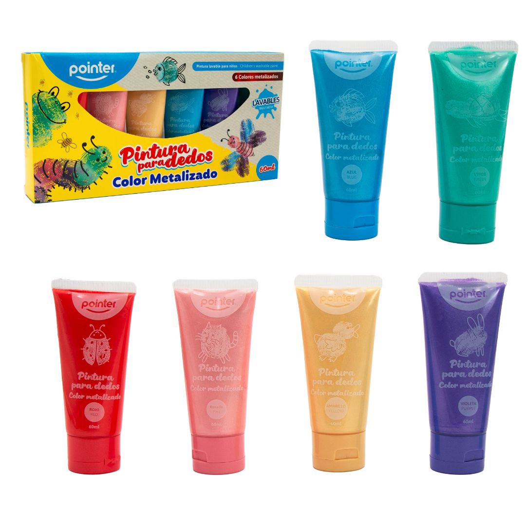 PINTURA PARA DEDOS POINTER 6 COLORES METALIZADA 60ML (F. 48 BOX)