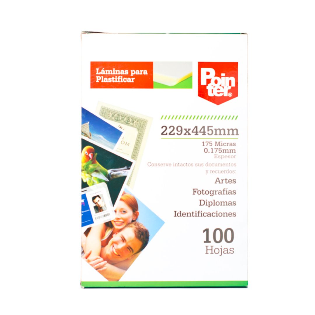 LAMINA PARA PLASTIFICAR POINTER 175 MICRAS PX100  29.2X44.5CM (F. 5 BOX)