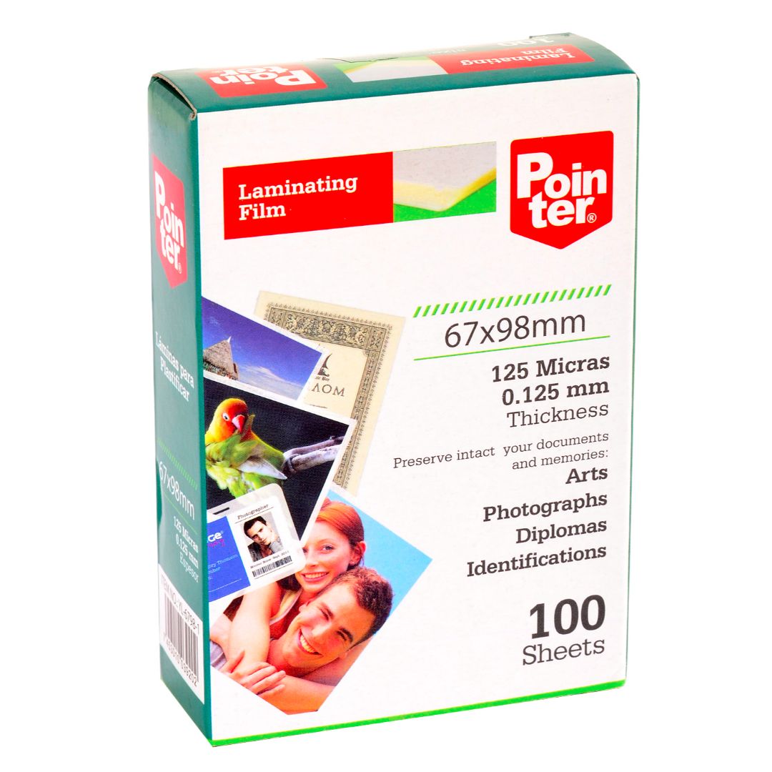 LAMINA PARA PLASTIFICAR POINTER 125 MICRAS PX100 6.7X9.8CM (F. 100 BOX)